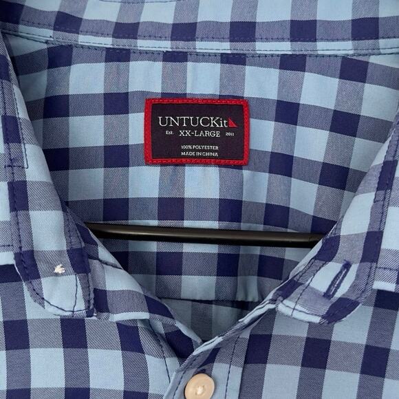 UNTUCKit Men’s Short Sleeve Button Down Shirt Blue Check Pattern Size XXL Preppy - Picture 7 of 7